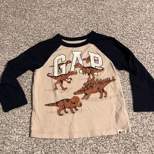 GAP Kids Dinosaur Graphic Long Sleeve Tee - Navy and Beige